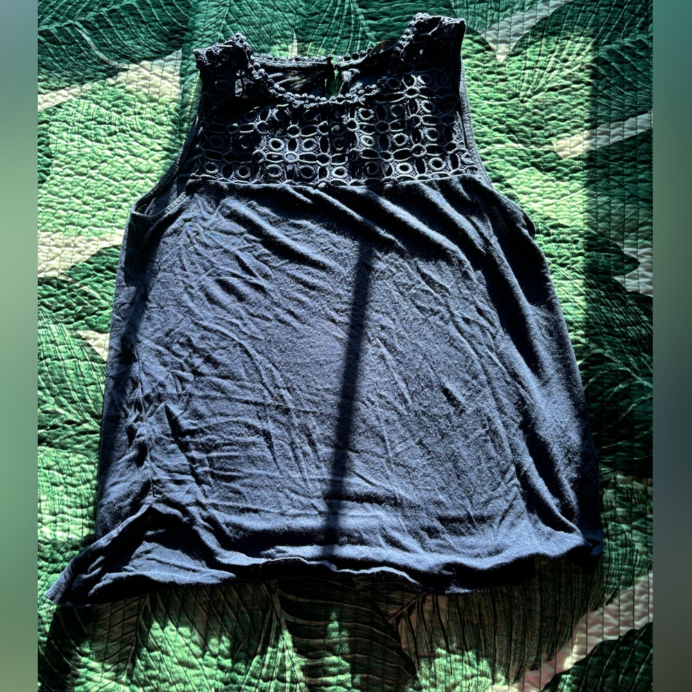 H&M Sleeveless Navy Crochet Yoke Tank Top